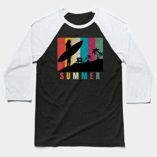 Summer. Surfer Girl, Vintage and Tropical Paradise Design Baseball T-Shirt